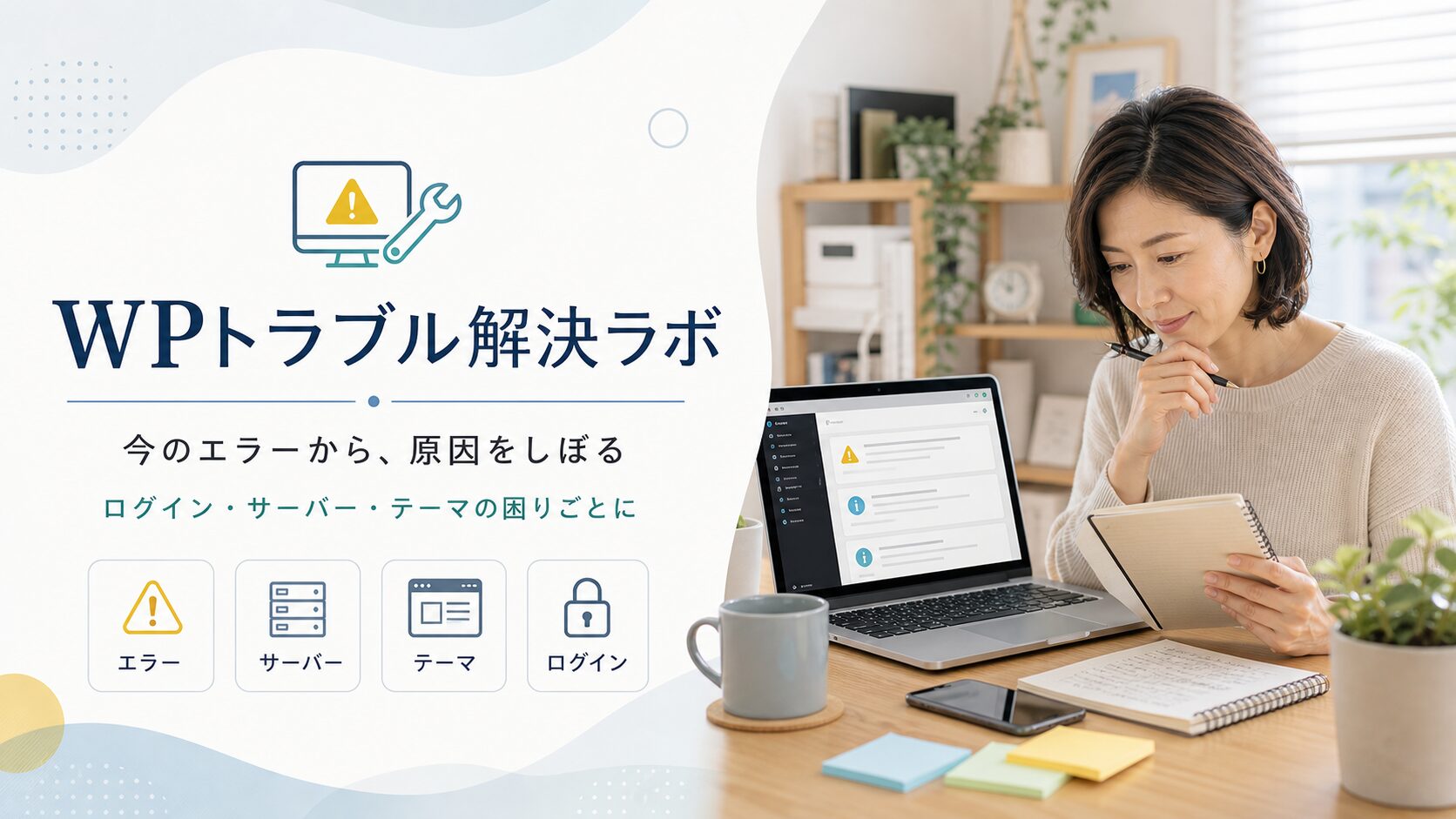 WPトラブル解決ラボ｜今のエラーから、原因をしぼる｜ログイン・サーバー・テーマの困りごとに